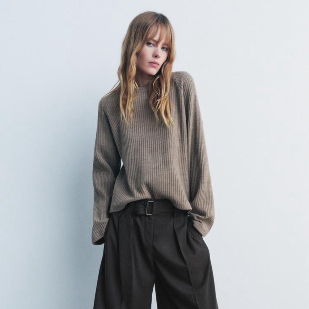 NWT Zara Soft Ribbed Sweater in Brown Vigore - Small